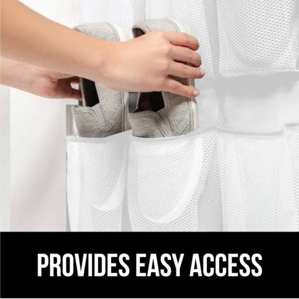 Large 24 Pocket Shoe Organizer, Breathable Mesh, Holds Up to 40 Pounds, White